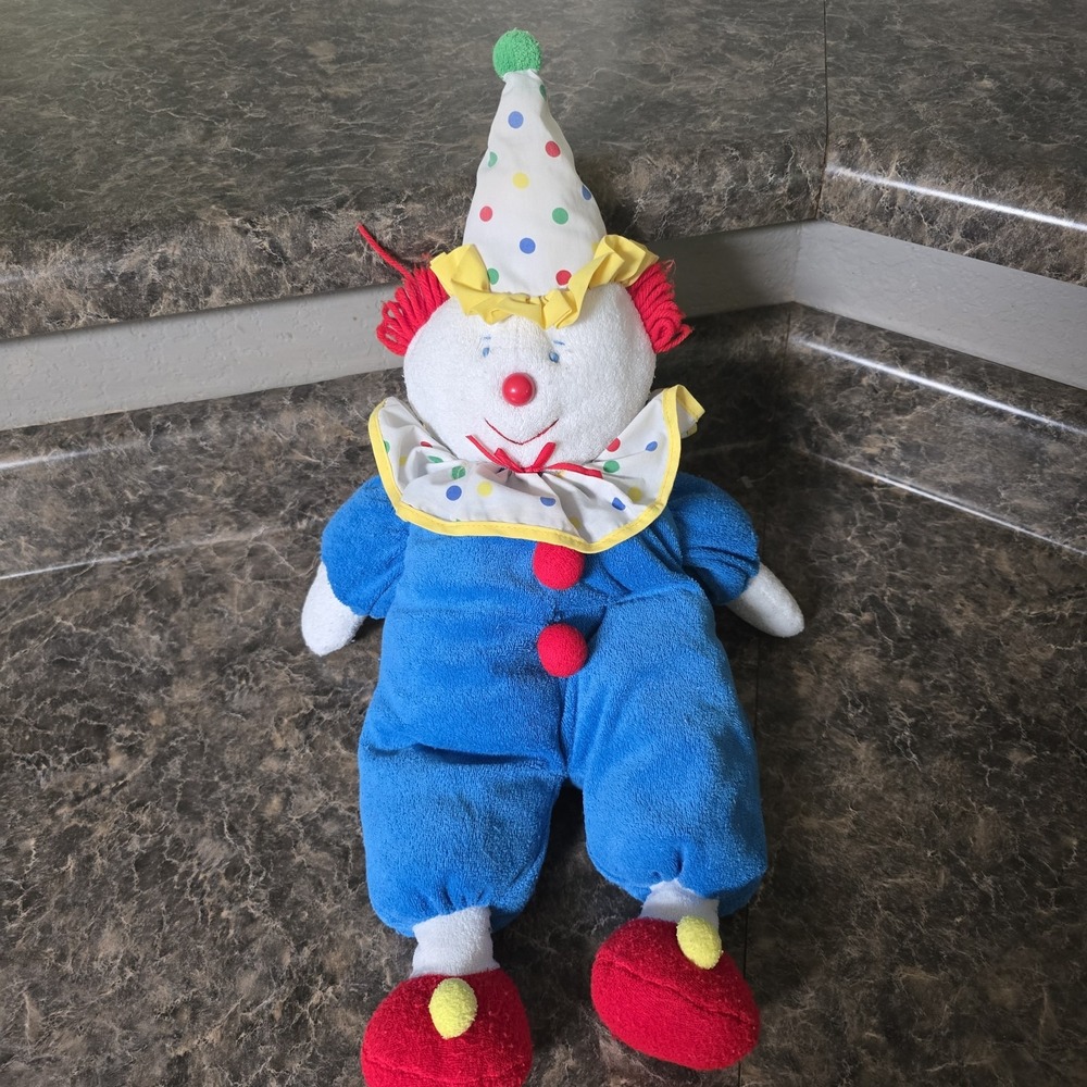 Vintage Eden 20" Plush Clown Red Blue YellowTerry Cloth Polka Dot Primary Colors